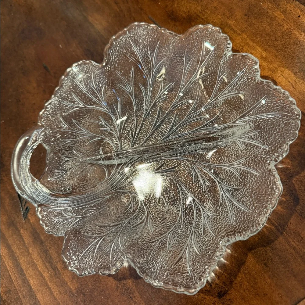 Vintage Indiana Glass, Pebble Leaf-Shaped Clear Glass Relish Dish - Picture 2 of 6